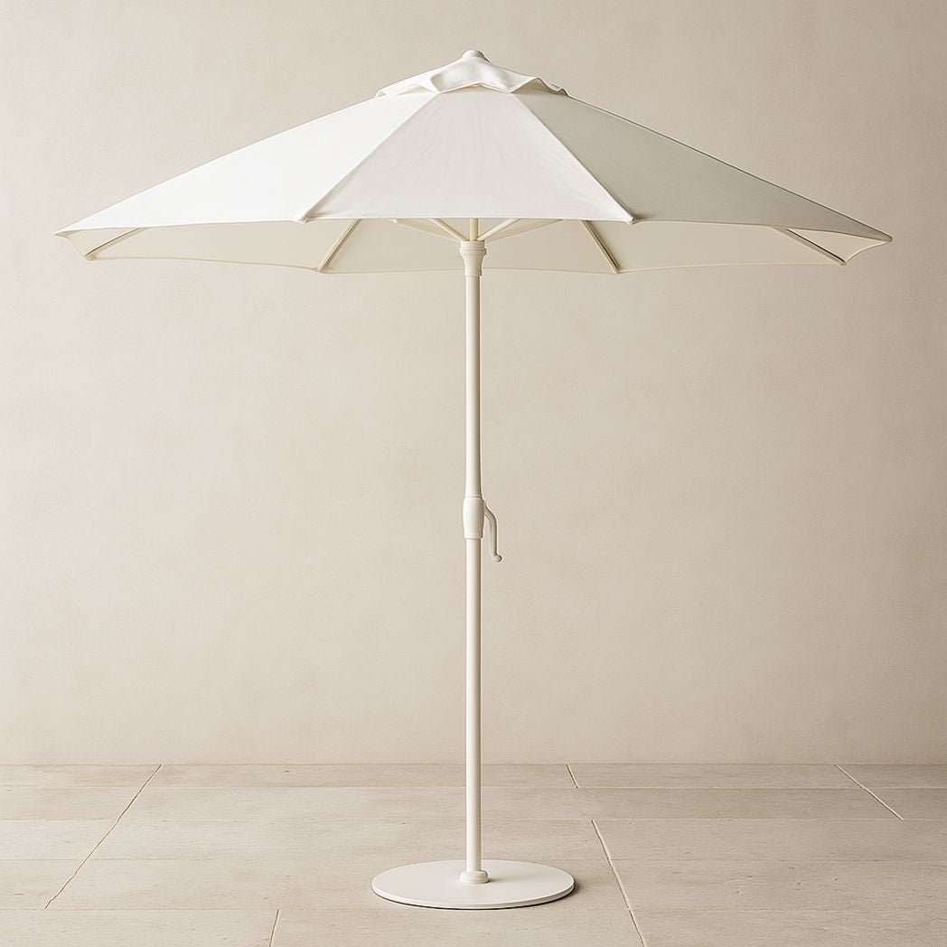 Parasol de jardin rond en aluminium blanc avec manivelle, diamètre 300 cm, hauteur 250 cm