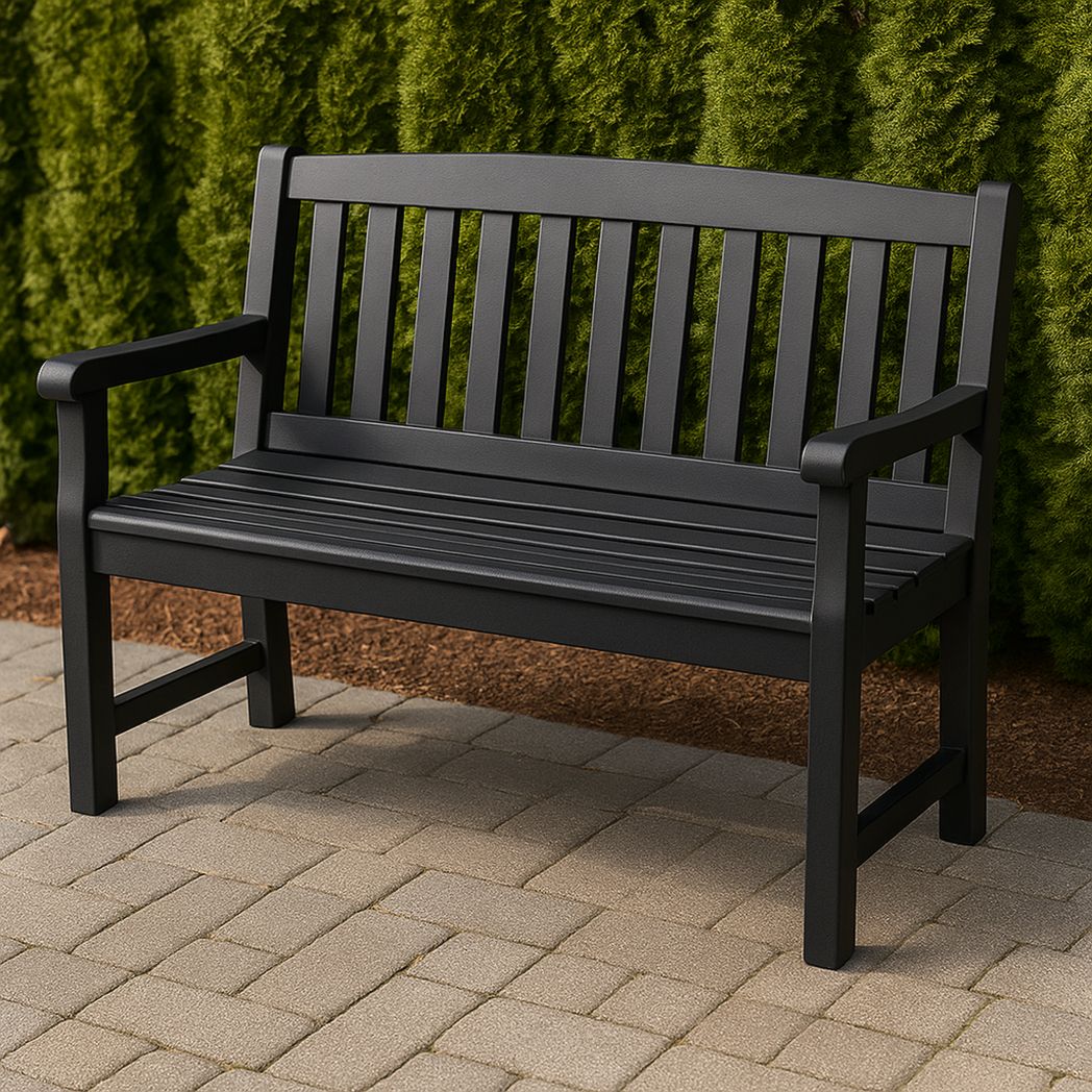Banc de Jardin Noir en Résine Composite avec Accoudoirs