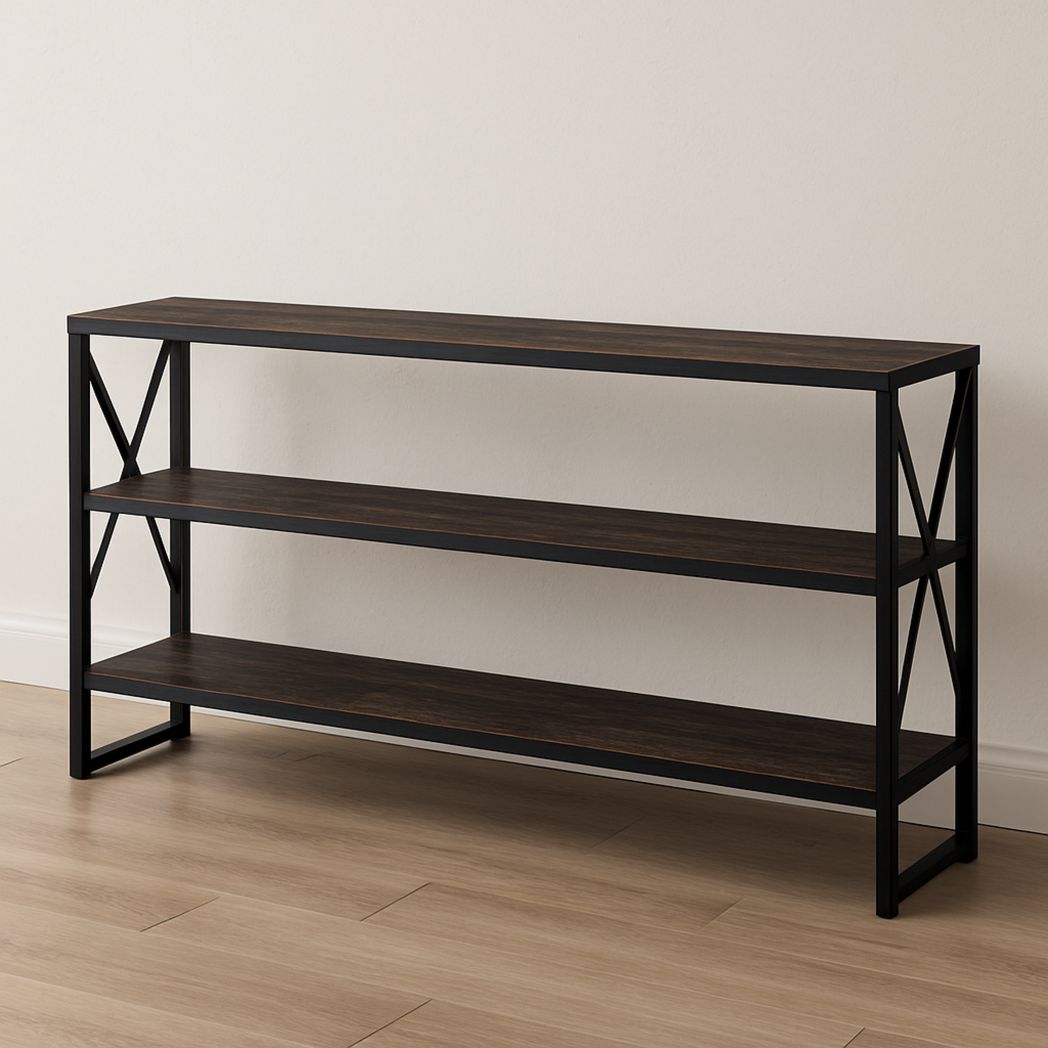 Etagère de rangement 3 niveaux en métal et bois noir/marron 100 cm