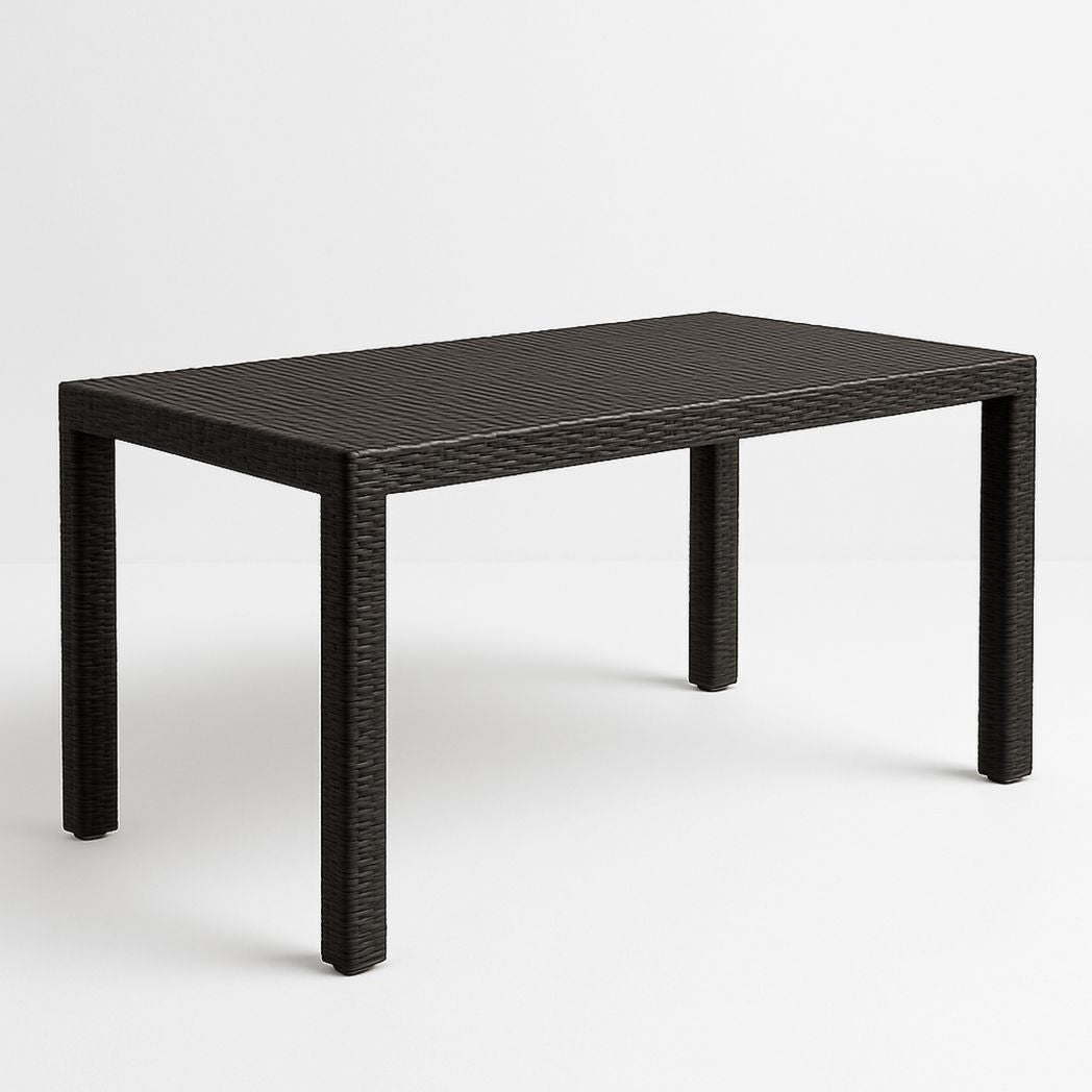 Table à manger rectangulaire en résine tressée marron 150cm x 90cm x 75cm