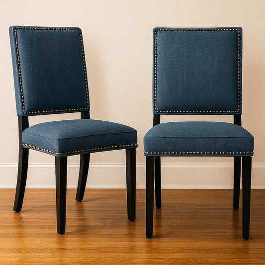 Lot de 2 chaises de salle à manger en tissu polyester et bois, bleu, hauteur 95 cm