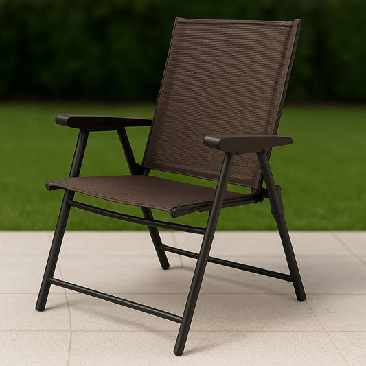 Chaise pliante d'extérieur en métal et textile marron 75cm x 57cm x 65cm