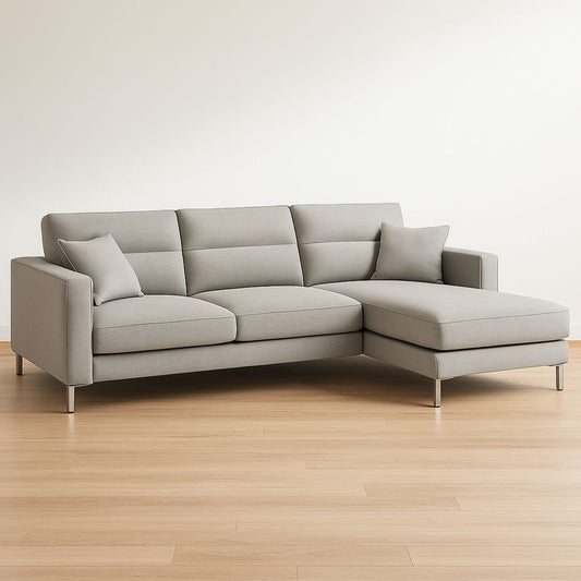 Canapé d'angle en tissu gris avec pieds en métal 240x160x85 cm