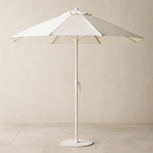 Parasol de jardin rond en aluminium blanc avec manivelle, diamètre 300 cm, hauteur 250 cm