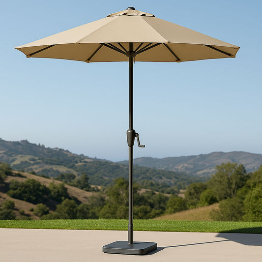 Parasol d'extérieur rond en polyester avec mât en aluminium réglable, diamètre 270 cm, Beige