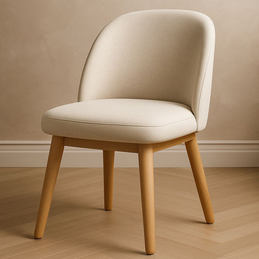 Chaise de salle à manger en bois massif hêtre avec assise en tissu beige, 54cm x 50cm x 78cm