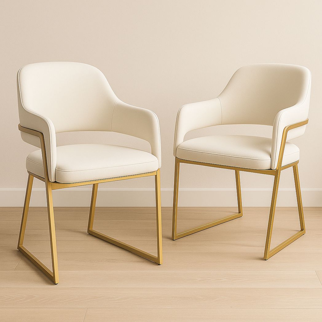 Chaises de Salle à Manger en Similicuir Blanc avec Cadre Métallique Doré, Lot de 2