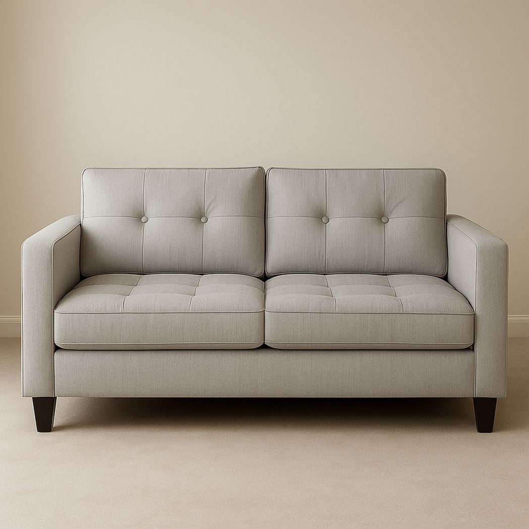 Canapé 2 Places Tissu Polyester Gris Clair avec Pieds en Bois