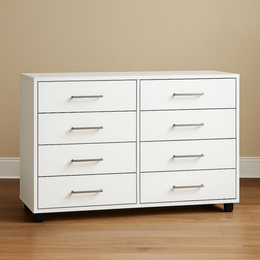 Commode à 8 tiroirs en bois MDF blanc 140x50x90 cm