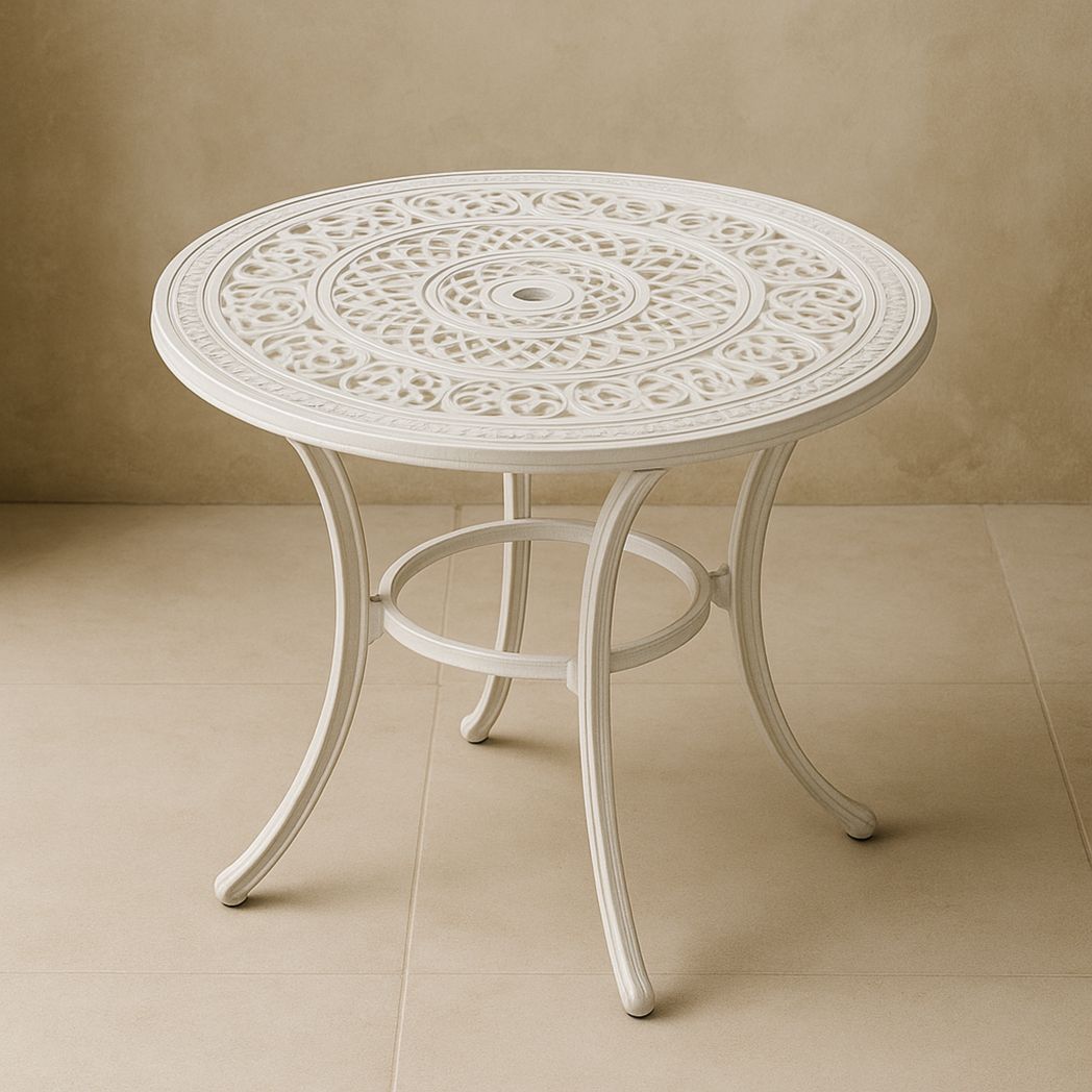 Table Ronde d'Extérieur en Aluminium sculpté Blanc diamètre 90 cm