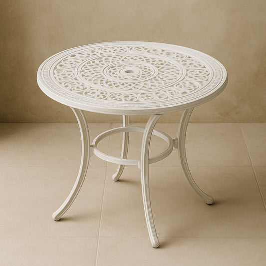 Table Ronde d'Extérieur en Aluminium sculpté Blanc diamètre 90 cm