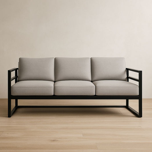 Canapé 3 places cadre métal coussins tissu polyester gris clair