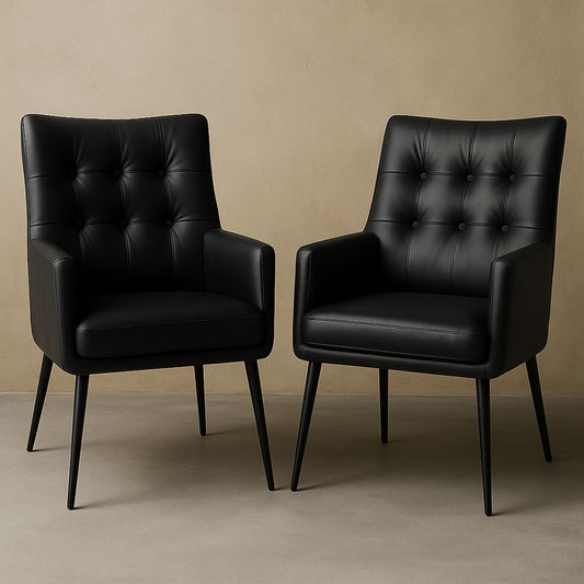 Set de 2 Fauteuils Rembourrés en Similicuir Noir avec Pieds Métalliques - 62cm x 72cm x 85cm