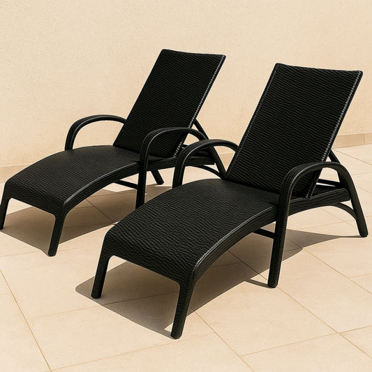 Chaises Longues en Résine Noire Lot de 2 pour Extérieur
