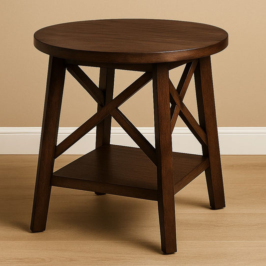 Table d'appoint ronde en bois massif marron, diamètre 45 cm, hauteur 55 cm
