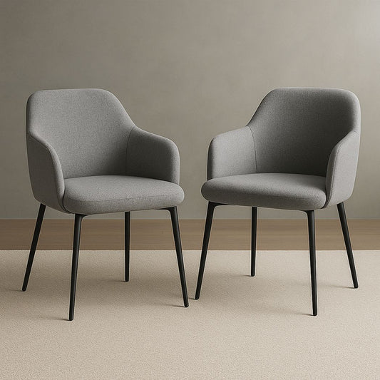 Lot de 2 chaises rembourrées en tissu gris avec pieds en métal noir