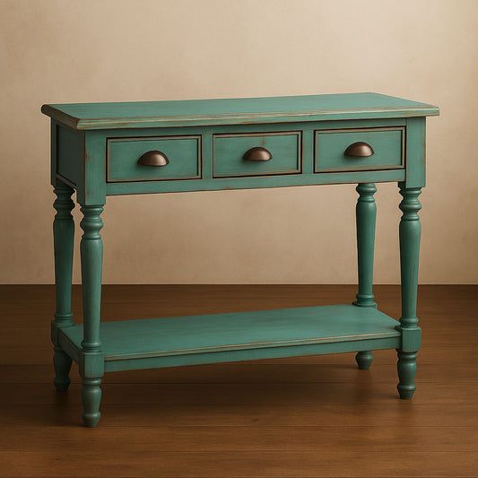 Table Console Rectangulaire Bois de Pin avec Tiroirs 3 Couleur Vert 106x36x85 cm
