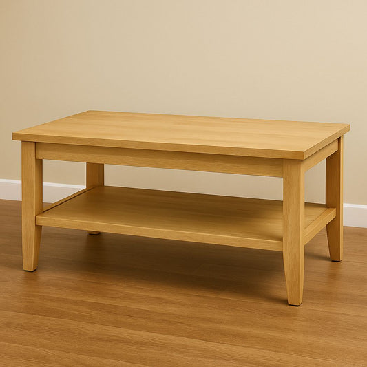 Table basse rectangulaire en chêne massif avec étagère de rangement 110cm x 60cm x 45cm